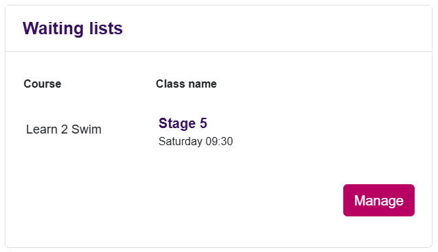Screenshot of the Waiting list system